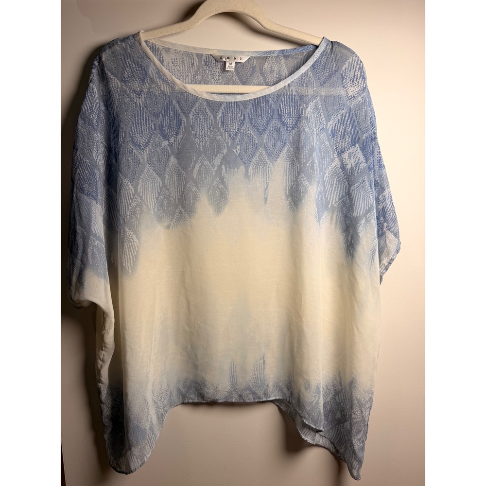 Cabi Blouse Womens Size M‎ Blue White Excellent Tie Dye Geometric Scoop Neck 781
